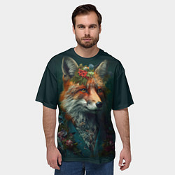 Футболка оверсайз мужская Лис в цветочной рубашке, цвет: 3D-принт — фото 2