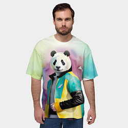 Футболка оверсайз мужская Прикольный панда в модной куртке, цвет: 3D-принт — фото 2