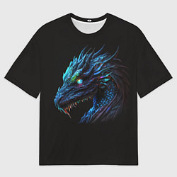 Футболка оверсайз мужская Красивый неоновый дракон с голубыми глазами, цвет: 3D-принт