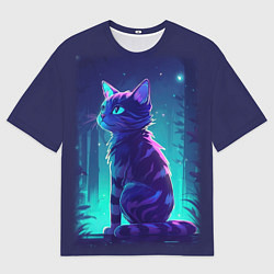 Футболка оверсайз мужская Неоновый котенок, цвет: 3D-принт