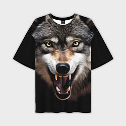 Мужская футболка оверсайз Агрессивный рычащий волк