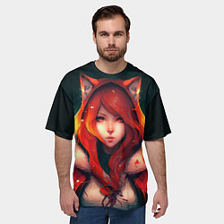 Футболка оверсайз мужская Рыжая девушка-лиса, цвет: 3D-принт — фото 2