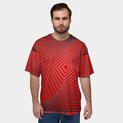 Футболка оверсайз мужская Орнамент из красных линий, цвет: 3D-принт — фото 2