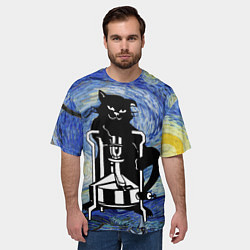 Футболка оверсайз мужская Кот Бегемот на примусе в Звездной ночи, цвет: 3D-принт — фото 2