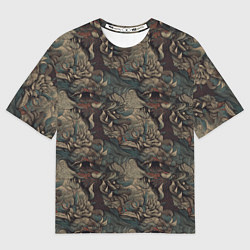 Мужская футболка оверсайз Тёмный фон с элементами дракона