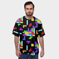 Футболка оверсайз мужская Неоновый тетрис на темном фоне, цвет: 3D-принт — фото 2