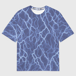 Мужская футболка оверсайз Электрический разряд на голубом фоне