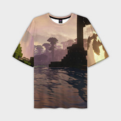 Мужская футболка оверсайз Minecraft - река в лесу