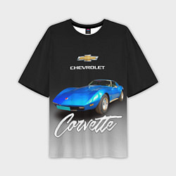 Футболка оверсайз мужская Синий Chevrolet Corvette 70-х годов, цвет: 3D-принт
