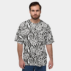 Футболка оверсайз мужская Декоративные цветы на фоне зебры, цвет: 3D-принт — фото 2