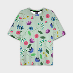 Мужская футболка оверсайз Цветы, веточки и листья