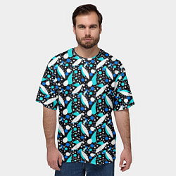 Футболка оверсайз мужская Листопад в синих тонах, цвет: 3D-принт — фото 2