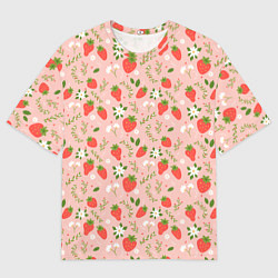 Мужская футболка оверсайз Паттерн клубника и цветы