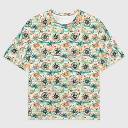 Мужская футболка оверсайз Компас летний паттерн