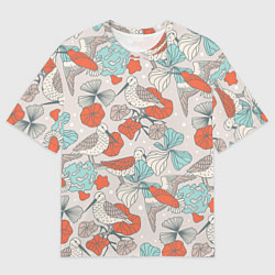 Футболка оверсайз мужская Птички и маки, цвет: 3D-принт