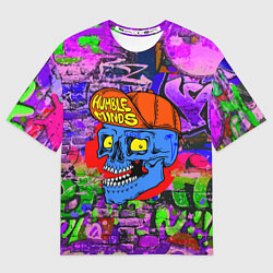 Футболка оверсайз мужская Humble minds - skull - graffiti, цвет: 3D-принт