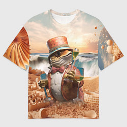 Футболка оверсайз мужская Рыба с пивом, цвет: 3D-принт