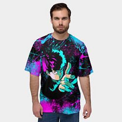 Футболка оверсайз мужская Моб психо - неон, цвет: 3D-принт — фото 2