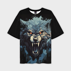 Мужская футболка оверсайз Blue black wolf