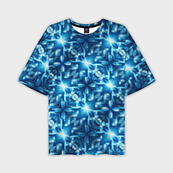 Мужская футболка оверсайз Светящиеся голубые цветы