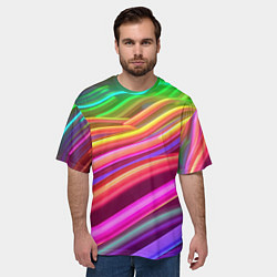 Футболка оверсайз мужская Неоновые радужные волны, цвет: 3D-принт — фото 2