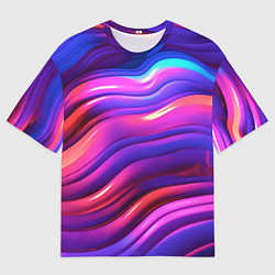 Футболка оверсайз мужская Неоновые волны, цвет: 3D-принт