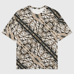 Футболка оверсайз мужская Бежевые деревянные цветы, цвет: 3D-принт
