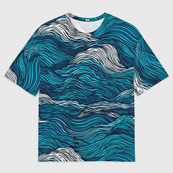 Мужская футболка оверсайз Синие волны абстракт