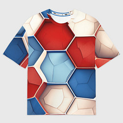 Футболка оверсайз мужская Большие белые синие красные плиты, цвет: 3D-принт