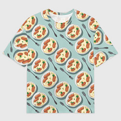 Футболка оверсайз мужская Пюрешка с сосисками, цвет: 3D-принт
