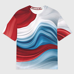 Футболка оверсайз мужская Белые синие красные волны, цвет: 3D-принт