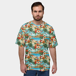 Футболка оверсайз мужская Гавайский остров и цветы, цвет: 3D-принт — фото 2