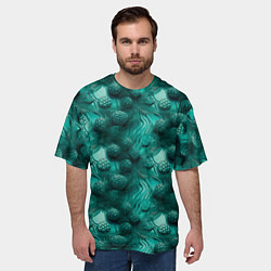 Футболка оверсайз мужская Абстрактные зеленые шишки, цвет: 3D-принт — фото 2