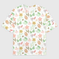 Мужская футболка оверсайз Листики цветочки