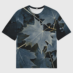 Мужская футболка оверсайз Листовый синий паттерн