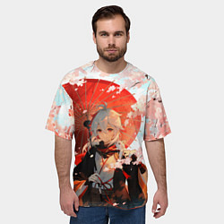 Футболка оверсайз мужская Казуха с зонтиком - Геншин Импакт, цвет: 3D-принт — фото 2
