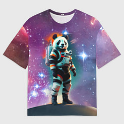 Футболка оверсайз мужская Панда бравый космонавт - нейросеть, цвет: 3D-принт