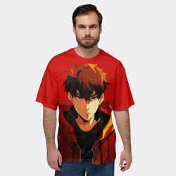 Футболка оверсайз мужская Аниме парень на красном фоне, цвет: 3D-принт — фото 2
