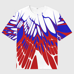 Футболка оверсайз мужская Лучи - белый синий красный - Хуф и Ся, цвет: 3D-принт