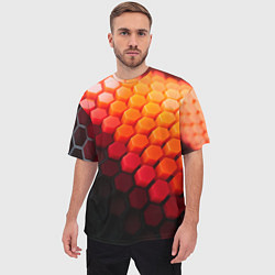 Футболка оверсайз мужская Hexagon orange, цвет: 3D-принт — фото 2
