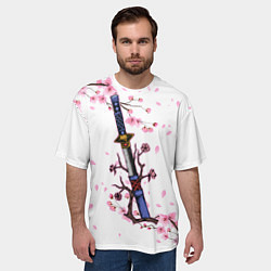 Футболка оверсайз мужская Катана в сакуре, цвет: 3D-принт — фото 2