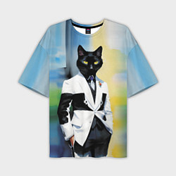 Футболка оверсайз мужская Cat fashionista - neural network - pop art, цвет: 3D-принт