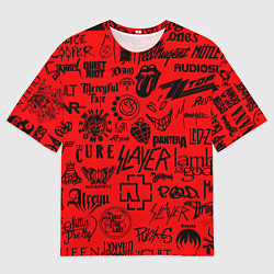 Мужская футболка оверсайз Лучшие рок группы на красном
