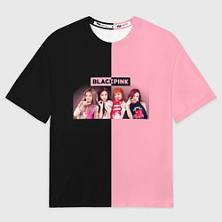 Мужская футболка оверсайз Черно-розовый градиент Black Pink
