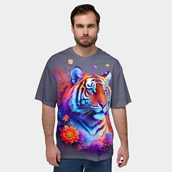 Футболка оверсайз мужская Тигр и краски - нейросеть, цвет: 3D-принт — фото 2