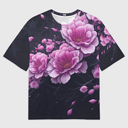 Мужская футболка оверсайз Ветки цветущей розовой сакуры
