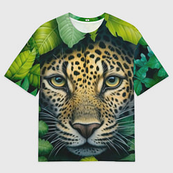Футболка оверсайз мужская Леопард в листьях, цвет: 3D-принт