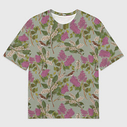 Мужская футболка оверсайз Мухоловки и сирень