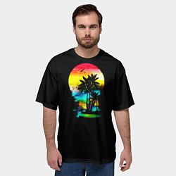 Футболка оверсайз мужская Луна SynthWave, цвет: 3D-принт — фото 2