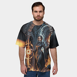 Футболка оверсайз мужская Ведьма с черными собаками и огонь в руинах, цвет: 3D-принт — фото 2